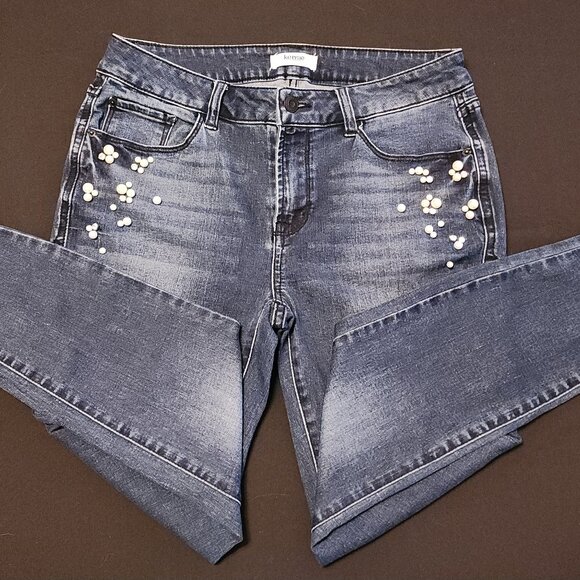 Kensie Blue Jeans Size 6/28 Skinny Ankle Faux Pearl & Rhinestone Design - Picture 1 of 16